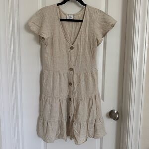 Polly Linen Cream Button-Down Tiered Babydoll Dress, 4